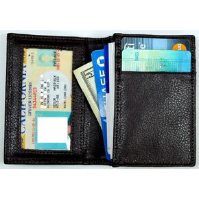 RFID Blocking Genuine Leather Card Wallet with Gusseted Pocket, Credit Slots, ID Window -Brown in Saudi Arabia