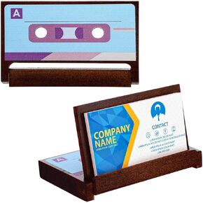 حامل بطاقة الأعمال الخشبية، حامل بطاقة الائتمان من خشب الجوز الصلب على شكل كاسيت قديم، حامل عرض مكتبي عتيق مخصص للحنين إلى المكتب، معرض المكتب، عائلة الزوج، عاشق الموسيقى in Kuwait