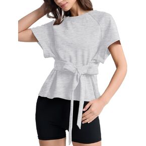 تي شيرت حريمي بأكمام قصيرة من SCOFEEL تي شيرت علوي غير رسمي ملفوف تي شيرت صيفي برقبة دائرية وأكتاف منسدلة in Kuwait