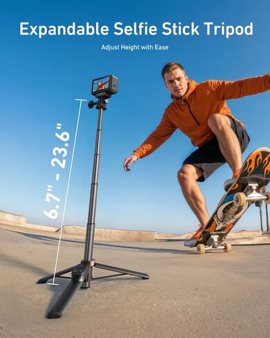 TELESIN Mini Selfie Stick & Phone Tripod for DJI Osmo 360 Action 6/5/4, GoPro Hero 13/12/11, Vlog Selfie Stand with 80m Remote and Phone Clip for iPhone & Android, Portable Vlogging Tripods for Travel in Saudi Arabia