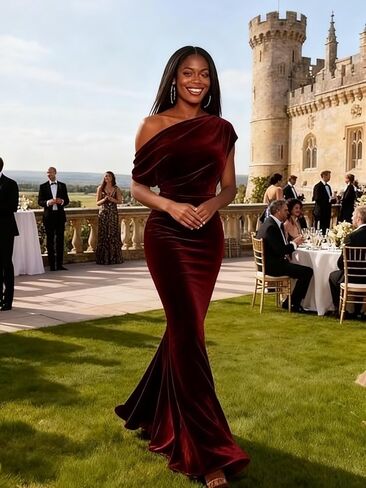 Long One Shoulder Velvet Formal Dresses Mermaid Maxi Wedding Guest Prom Party Gowns for Women in Saudi Arabia