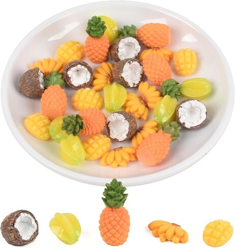 Mini Fake Fruit 30PCS, Artificial Tropical Fruit Resin Fruit Models Miniature Banana Mango Pineapple Starfruit Coconut for Mini Kitchen Scene House Store Display Decoration in Saudi Arabia