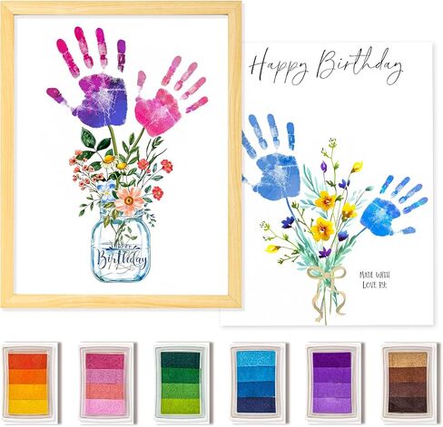 CLUSIVC DIY Birthday Gifts for Grandma and Mom Flower Bouquet Handprint Craft Kitv from Kids, Unique Gifts for Grandma Mom Mimi Nana(12" x 16", 2 Art Papers, Wood Frame in Saudi Arabia