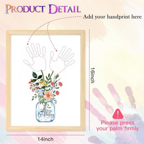 CLUSIVC DIY Birthday Gifts for Grandma and Mom Flower Bouquet Handprint Craft Kitv from Kids, Unique Gifts for Grandma Mom Mimi Nana(12" x 16", 2 Art Papers, Wood Frame in Saudi Arabia