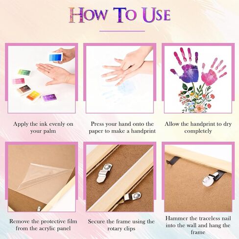 CLUSIVC DIY Birthday Gifts for Grandma and Mom Flower Bouquet Handprint Craft Kitv from Kids, Unique Gifts for Grandma Mom Mimi Nana(12" x 16", 2 Art Papers, Wood Frame in Saudi Arabia