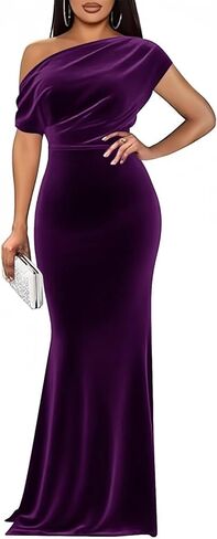 Long One Shoulder Velvet Formal Dresses Mermaid Maxi Wedding Guest Prom Party Gowns for Women in Saudi Arabia