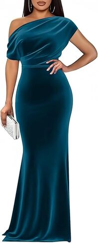 Long One Shoulder Velvet Formal Dresses Mermaid Maxi Wedding Guest Prom Party Gowns for Women in Saudi Arabia