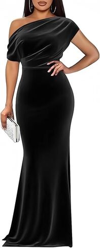 Long One Shoulder Velvet Formal Dresses Mermaid Maxi Wedding Guest Prom Party Gowns for Women in Kuwait
