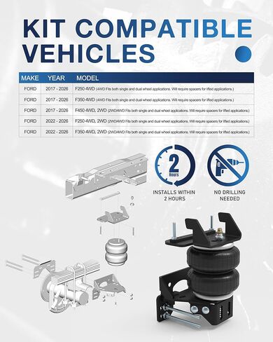 TOPICK Air Bags Suspension Kit for 2017-2026 Ford F250, F350, F450, Rear Air Bags for Trucks, 5000 lbs of Load Leveling Capacity, Air Spring Kit for Towing & Hauling, Replaces Firestone Ride-Rite 2625 in Kuwait