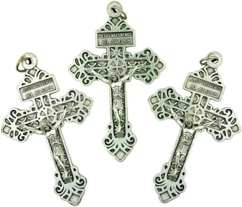 مجموعة من 3 قلادة صليب فضية اللون مقاس 2 1/4 بوصة صليب عفو مع قلب مقدس in Kuwait