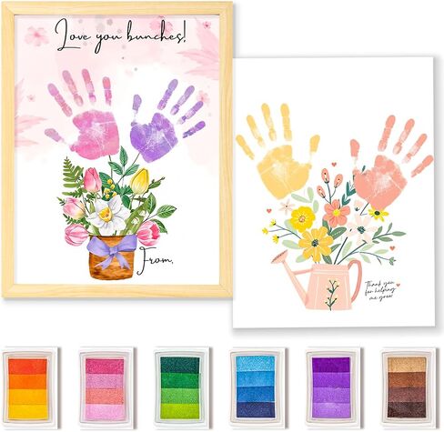 CLUSIVC DIY Birthday Gifts for Grandma and Mom Flower Bouquet Handprint Craft Kitv from Kids, Unique Gifts for Grandma Mom Mimi Nana(12" x 16", 2 Art Papers, Wood Frame in Kuwait