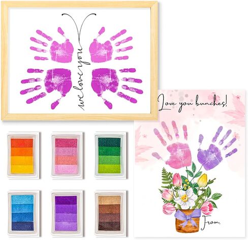 CLUSIVC DIY Birthday Gifts for Grandma and Mom Flower Bouquet Handprint Craft Kitv from Kids, Unique Gifts for Grandma Mom Mimi Nana(12" x 16", 2 Art Papers, Wood Frame in Saudi Arabia