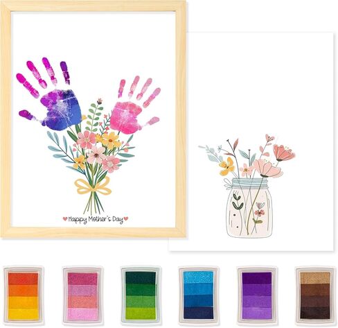 CLUSIVC DIY Birthday Gifts for Grandma and Mom Flower Bouquet Handprint Craft Kitv from Kids, Unique Gifts for Grandma Mom Mimi Nana(12" x 16", 2 Art Papers, Wood Frame in Saudi Arabia
