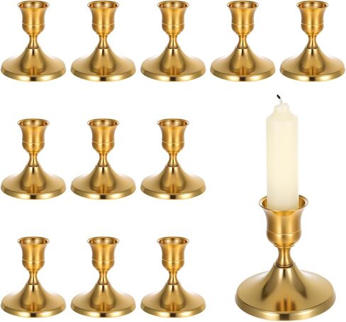 Gold Taper Candle Holder Set of 12,Vintage Small Low Brass Candlestick Holders,Short Skinny Candle Stick Holders for Dinner Room Table Centerpiece or Mantel Wedding Party Decor in Saudi Arabia