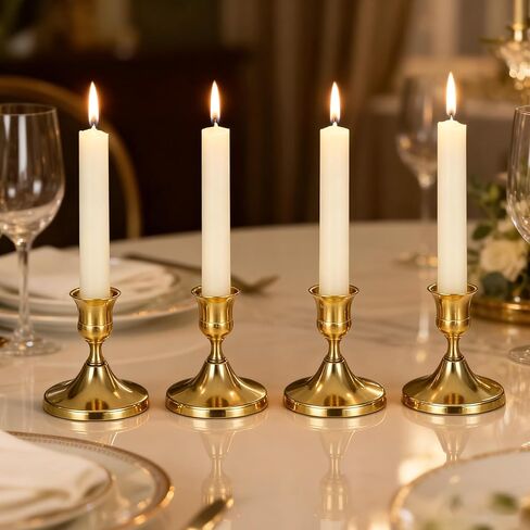 Gold Taper Candle Holder Set of 12,Vintage Small Low Brass Candlestick Holders,Short Skinny Candle Stick Holders for Dinner Room Table Centerpiece or Mantel Wedding Party Decor in Saudi Arabia