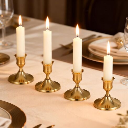 Gold Taper Candle Holder Set of 12,Vintage Small Low Brass Candlestick Holders,Short Skinny Candle Stick Holders for Dinner Room Table Centerpiece or Mantel Wedding Party Decor in Saudi Arabia