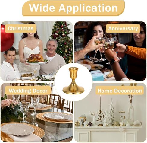 Gold Taper Candle Holder Set of 12,Vintage Small Low Brass Candlestick Holders,Short Skinny Candle Stick Holders for Dinner Room Table Centerpiece or Mantel Wedding Party Decor in Saudi Arabia