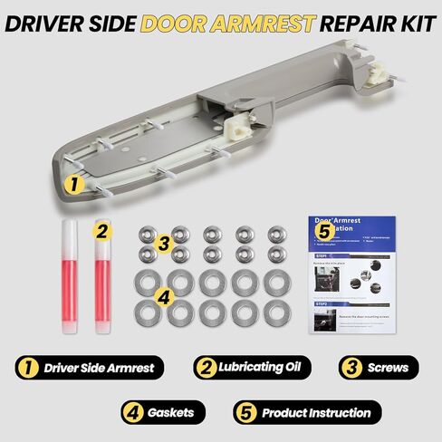 22818466 طقم إصلاح مسند الذراع للباب الأمامي للسائق متوافق مع 2010-2014 Chevy Silverado GMC Sierra 1500 2500HD 3500HD مع مقبض تحرير الباب الأيسر (رمادي) in Saudi Arabia