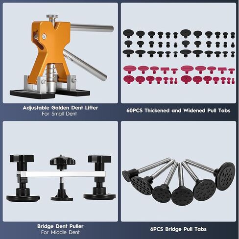مجموعة أدوات سحب دنت السيارة، 120 قطعة أداة إزالة دنت السيارة، طقم إصلاح دنت السيارة مع رافع ذهبي، مطرقة منزلقة على شكل حرف T، أداة سحب الجسر، طقم إصلاح دنت تلقائي بدون طلاء لإصلاح باب ثلاجة السيارة in Kuwait
