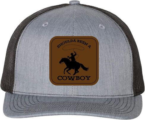 Should’ve Been a Cowboy Hat, Cowboy Leather Patch Hat, Country Song Hat, Western Trucker Cap, Custom Leather Patch Hat, Funny Cowboy Hat (Heather Grey Black) in Saudi Arabia