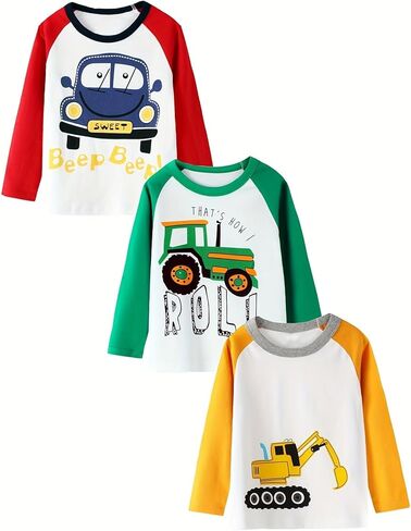 Boys‘ 3-Piece Long Sleeve T-Shirt Printing Casual Crewneck Tee for Toddler Little Kids Sizes 2-7Y in Saudi Arabia