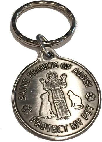 RecoveryChip Saint Francis of Assisi Patron Saint Of Pets Protect My Pet Pewter Color Keychain 34mm in Saudi Arabia
