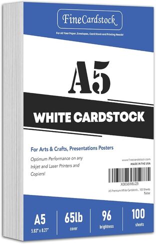 A5 Premium White Cardstock | For Copy, Printing, Writing | 5.83" x 8.27" inches (148 x 210 mm - Half of A4) | Full ream of 100 Sheets | 80lb in Saudi Arabia