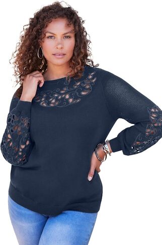 Roaman's Women's Plus Size Pullover Sweater with Cutout Detail in Saudi Arabia