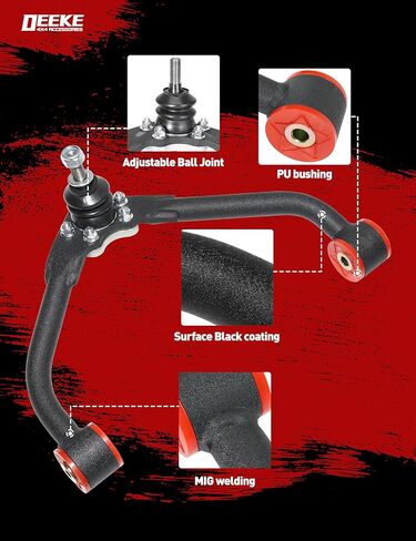 Front Upper Control Arms for 2002–2007 Jeep Liberty KJ, 1–4" Lift, Heavy Duty Suspension Arms with Pre-Installed PU Bushings & Ball Joints, Wrinkle Black (2PCS) in Kuwait