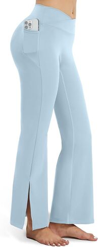 Women's Side Split Wide Leg Yoga Leggings - High Waisted Crossover Stretchy Flare Yoga Pants in Saudi Arabia