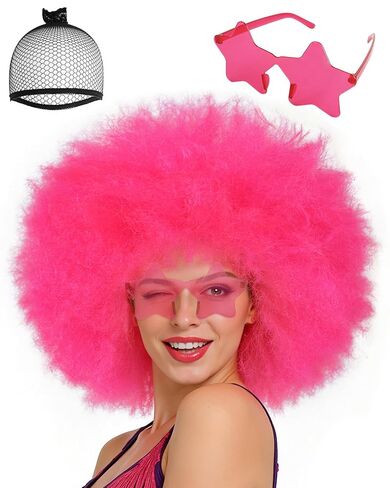 3 Pcs Mrs Roper Wig Short Curly Red Orange Wig for Women Red Afro Wig with Orange Jewelry Necklace for Halloween Costume Party Disco Retro Wig Outfit Large Head XL Wig Synthetic Wig +Wig Cap ﻿ in Saudi Arabia
