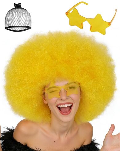 3 Pcs Mrs Roper Wig Short Curly Red Orange Wig for Women Red Afro Wig with Orange Jewelry Necklace for Halloween Costume Party Disco Retro Wig Outfit Large Head XL Wig Synthetic Wig +Wig Cap ﻿ in Saudi Arabia