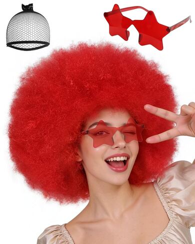 3 Pcs Mrs Roper Wig Short Curly Red Orange Wig for Women Red Afro Wig with Orange Jewelry Necklace for Halloween Costume Party Disco Retro Wig Outfit Large Head XL Wig Synthetic Wig +Wig Cap ﻿ in Saudi Arabia