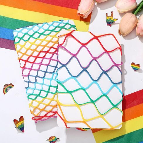 Coume 2 Pcs Rainbow Fishnet Stockings for Women Halloween Rainbow Clothing Accessories Lgbtq Accessories Gay Pride Gifts Stretch Fishnet Stockings for Halloween Party Cosplay in Saudi Arabia