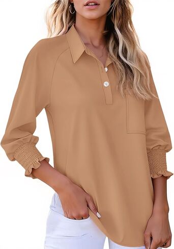 بلوزات Kistore النسائية 3/4 كم بأزرار للأسفل قمصان مكبلة ومكبلة للأعمال ملابس علوية غير رسمية مع جيب S-XXL in Kuwait