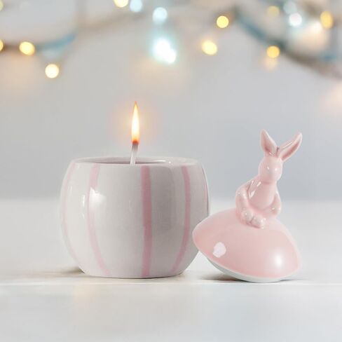 DN DECONATION Easter Gold Bunny White Ceramic Candle - Gilded Rabbit Lid Egg Jar Scented Soy Wax Candle for Spring Home Decor, Elegant Easter Gift for Women, Wedding Party Table Centerpiece in Saudi Arabia