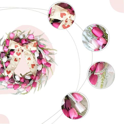 Bibelot 20 Inch Tulip Wreath for Front Door, Spring Summer Wreath with Pink White Purple Artificial Flowers, Valentines Day Wreaths for Wedding Gifts Window Wall Festival Decorations in Saudi Arabia