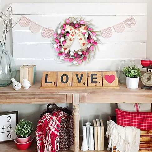 Bibelot 20 Inch Tulip Wreath for Front Door, Spring Summer Wreath with Pink White Purple Artificial Flowers, Valentines Day Wreaths for Wedding Gifts Window Wall Festival Decorations in Saudi Arabia