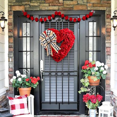 ديكور عيد الحب، أكاليل عيد الحب للباب الأمامي، إكليل القلب للشرفة المنزلية والجدار الخارجي، على شكل قلب ديكور أحمر كبير دي سان فالنتين - Corazones para Decoracion in Kuwait