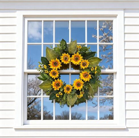 24 Inch Spring Summer Wreath for Front Door – Yellow Sunflower & Daisy Wreath with Eucalyptus and Boxwood, Farmhouse Indoor Outdoor Door Decor for Home Porch Wall in Saudi Arabia