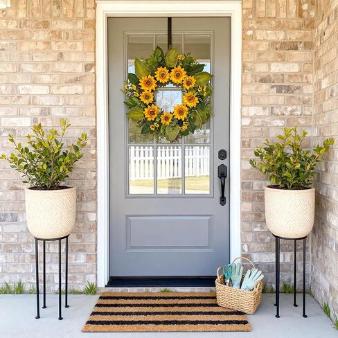 24 Inch Spring Summer Wreath for Front Door – Yellow Sunflower & Daisy Wreath with Eucalyptus and Boxwood, Farmhouse Indoor Outdoor Door Decor for Home Porch Wall in Saudi Arabia