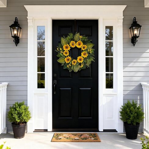 24 Inch Spring Summer Wreath for Front Door – Yellow Sunflower & Daisy Wreath with Eucalyptus and Boxwood, Farmhouse Indoor Outdoor Door Decor for Home Porch Wall in Saudi Arabia