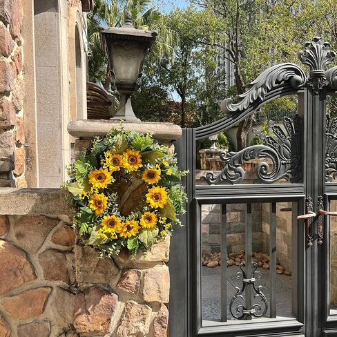 24 Inch Spring Summer Wreath for Front Door – Yellow Sunflower & Daisy Wreath with Eucalyptus and Boxwood, Farmhouse Indoor Outdoor Door Decor for Home Porch Wall in Saudi Arabia