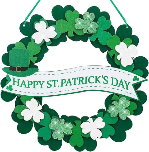 Augshy St. Patrick's Day Decoration Door Sign, Glitter 3D Wooden Shamrock Door Wreath Spring Irish Lucky Clover Welcome Hanging Decor for Home Front Door Wall Outdoor Indoor Decorations in Saudi Arabia