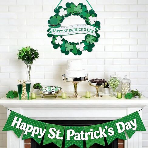 Augshy St. Patrick's Day Decoration Door Sign, Glitter 3D Wooden Shamrock Door Wreath Spring Irish Lucky Clover Welcome Hanging Decor for Home Front Door Wall Outdoor Indoor Decorations in Saudi Arabia