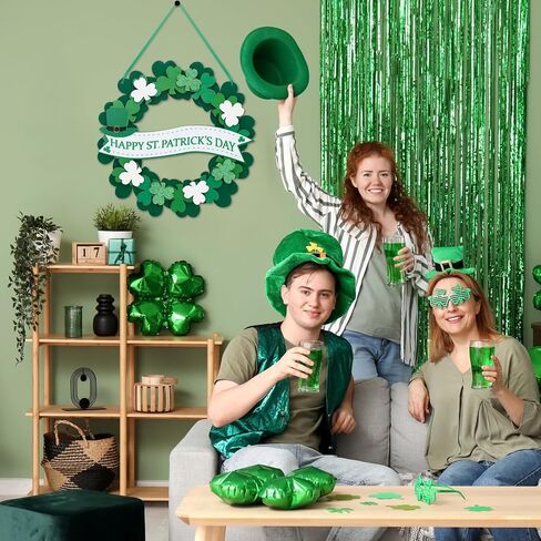 Augshy St. Patrick's Day Decoration Door Sign, Glitter 3D Wooden Shamrock Door Wreath Spring Irish Lucky Clover Welcome Hanging Decor for Home Front Door Wall Outdoor Indoor Decorations in Saudi Arabia