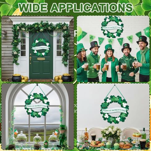 Augshy St. Patrick's Day Decoration Door Sign, Glitter 3D Wooden Shamrock Door Wreath Spring Irish Lucky Clover Welcome Hanging Decor for Home Front Door Wall Outdoor Indoor Decorations in Saudi Arabia