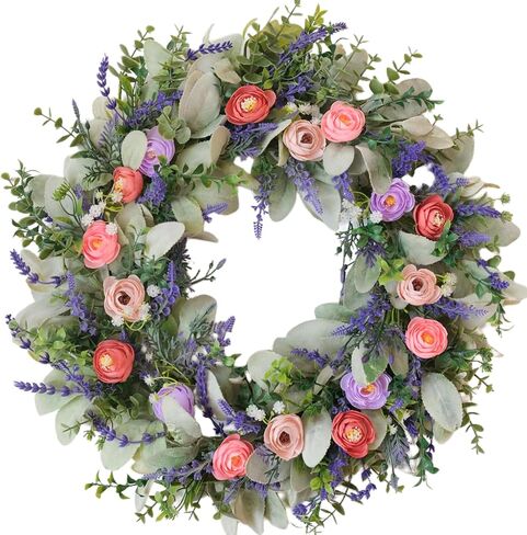 22 Inches Spring Wreaths for Front Door Blue Spring Door Wreath Summer Floral Wreath with Wildflower for Wall Porch Indoors Outdoor Window Home Farmhouse Decorations in Saudi Arabia