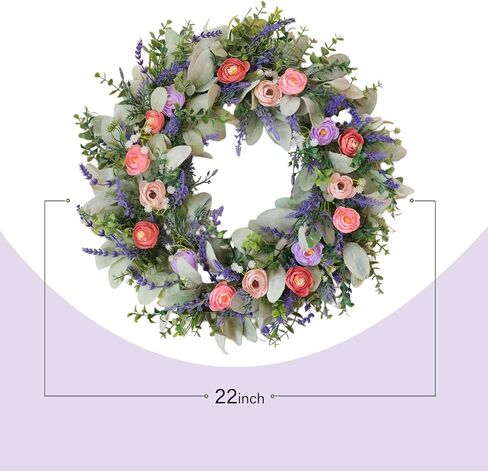22 Inches Spring Wreaths for Front Door Blue Spring Door Wreath Summer Floral Wreath with Wildflower for Wall Porch Indoors Outdoor Window Home Farmhouse Decorations in Saudi Arabia
