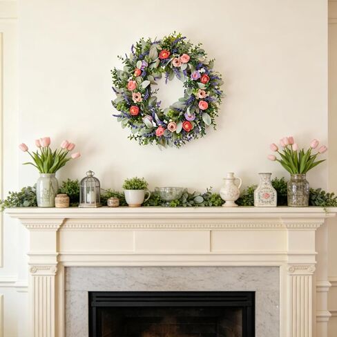 22 Inches Spring Wreaths for Front Door Blue Spring Door Wreath Summer Floral Wreath with Wildflower for Wall Porch Indoors Outdoor Window Home Farmhouse Decorations in Saudi Arabia